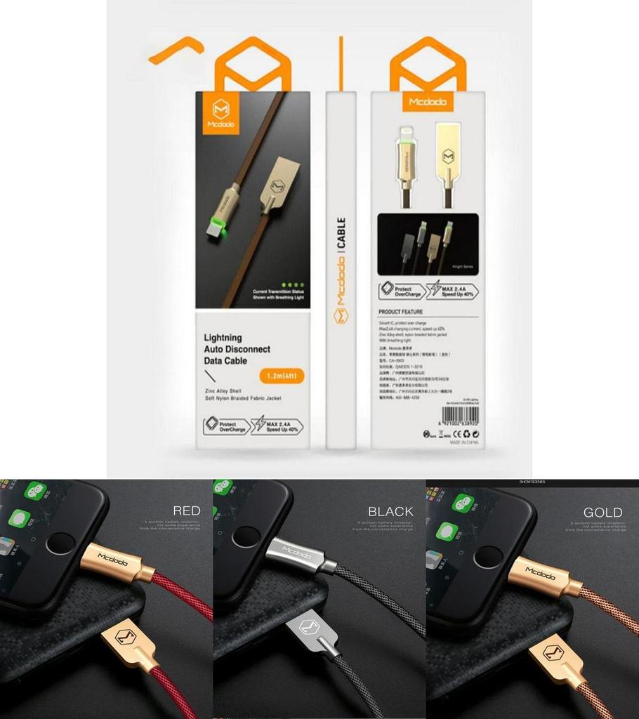 Автоматический светодиодный умный отключаемый кабель для зарядки данных Lightning USB для iPhone X 7 8