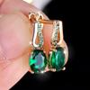 Овальные серьги-кольца с зеленым цирконием для женщин, милые женские очаровательные серьги золотого цвета, свадебные украшения, подарок