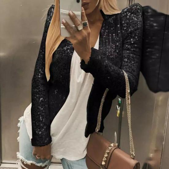 Женская куртка с длинным рукавом, уличная одежда, блестящий блестящий кардиган на ощупь, куртка, верхняя одежда для офиса