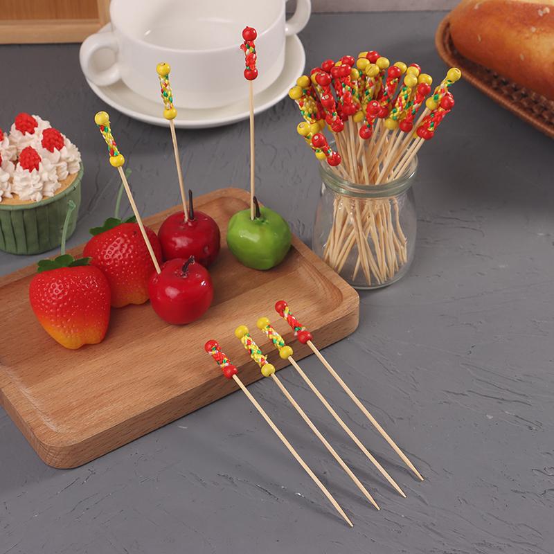 100Pcs/Pack Creative Fruit Fork Cocktail Stick Bamboo Skewers Candied Haws Stick Used for Buffet Wedding Food Decoration