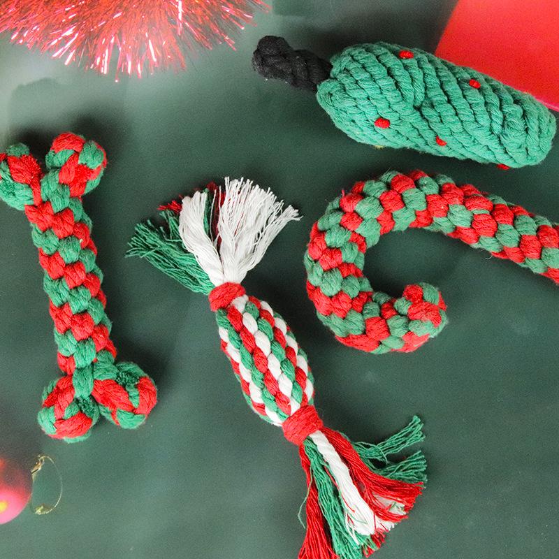 Christmas Pet Cotton Rope Toy Set Cane Interactive Dog Toy Bite Resistant Molar with High Quality Dog Toys for Christmas Gift