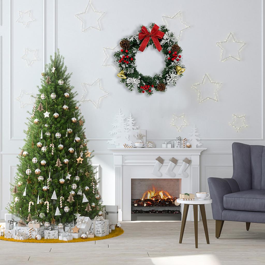 Рождественский венок для входной двери 8 дюймов Искусственный зимний подвесной венок для окна входной двери с сосновыми шишками, колокольчиком и ягодами