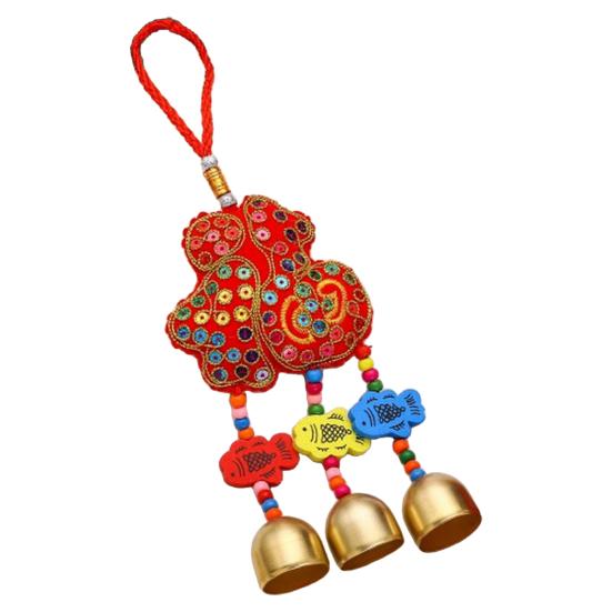 Spring Festival Wind Chimes Sachet Car Pendant Vibrant Color Embroidery Pattern Metal Bell Wind Chimes Hanging Decor