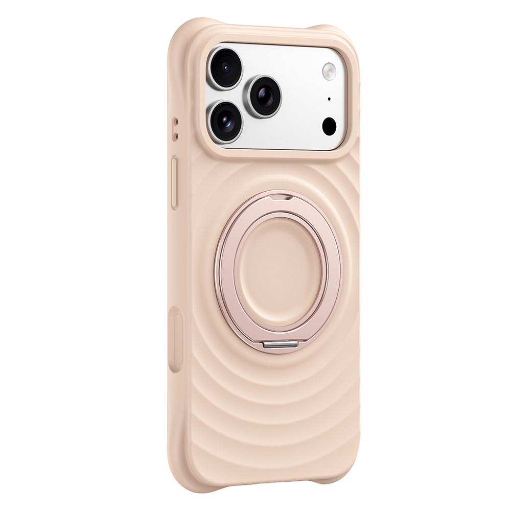 For iPhone 17 Pro Magnetic Case Rotating Kickstand Ripple Texture Liquid Silicone Shockproof Phone Cover