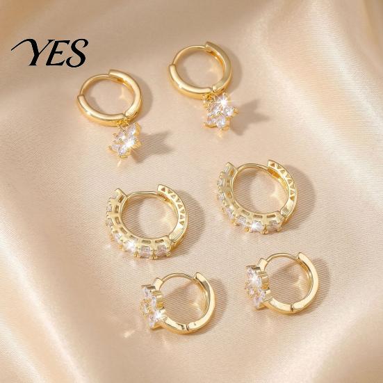 Comfortable Buckle Earrings for Women 3 Pairs Star Zirconia Flower Drop Earrings, Minimalist Dangle Modern Hoop Ladies Women, Hypoallergenic Sparkling