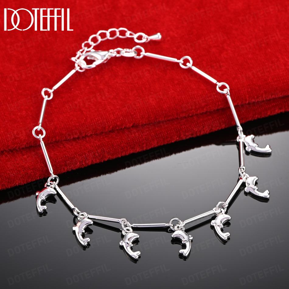 925 Sterling Silver Fashion Gift Bamboo Chain Dolphin Bracelet Wedding Jewelry