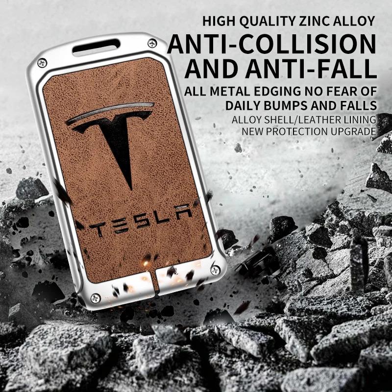 Car Metal Key Case Cover For Tesla Model 3 Model S Model X Model Y Roadster Cybertruck Keyless Card Protector Holder Accessories