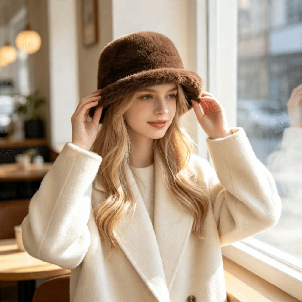 Thick Fur Bucket Hat Windproof Furry Beanies Hat Fashion Winter Fisherman Hat Winter