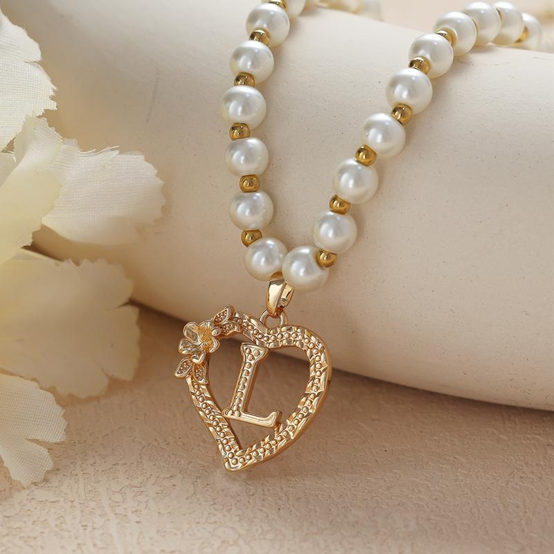 Винтажные цветочные буквы сердечки кулон ожерелья для женщин роскошные искусственные жемчужные цепочки ожерелья корейские ювелирные изделия подарки