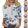 Women's Fashion Casual 3/4 Sleeve Floral Button Printed Round Neck Pullover Top Casual Clothing