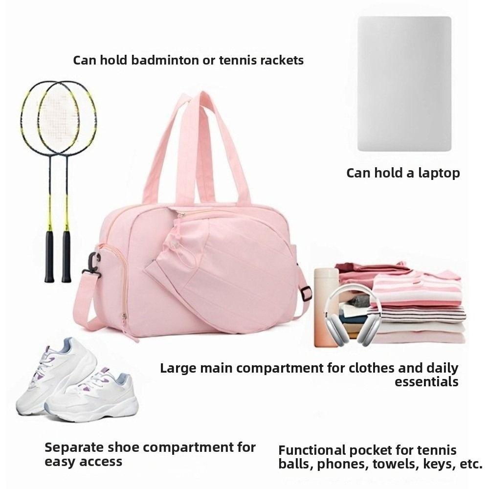 Solid Color Sports Fitness Bag Large Capacity Tennis Crossbody Bag Portable Travel Handbag Gym Use