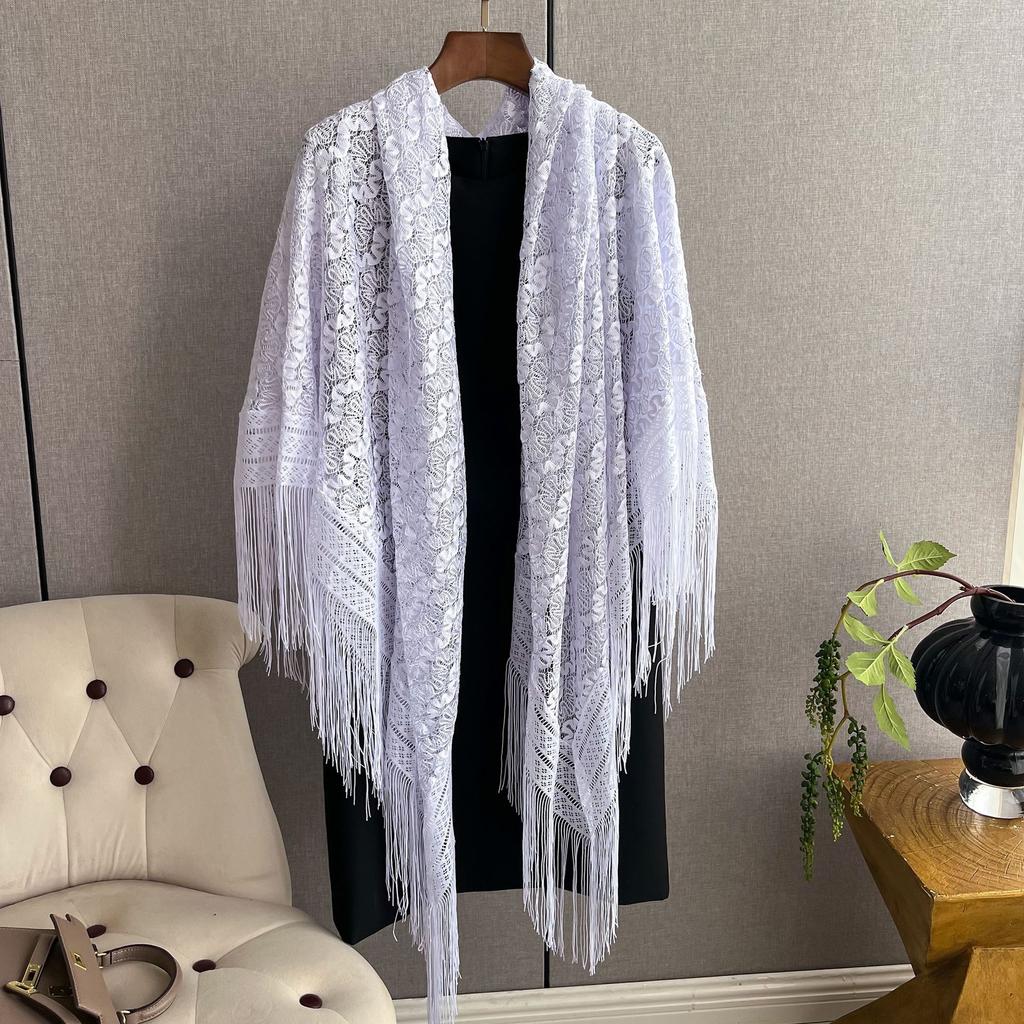 Летний кружевной вязаный ажурный шелковый шарф-шаль, длинный с тонким шарфом-накидкой