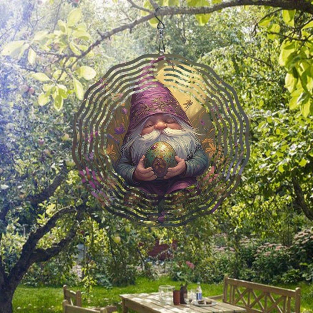 Purple Cloaked Gnome 2D Metal Wind Chime Moonlit Flower Design Outdoor Hanging Decor for Garden Home Wedding Christmas Gift