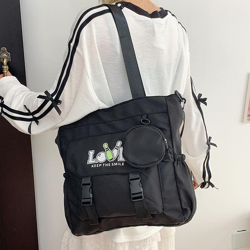 Campus Style Simple Solid Color Large-Capacity Make-Up Bag Student Backpack Leisure Literary Shoulder Bag Hand-Held Schoolbag