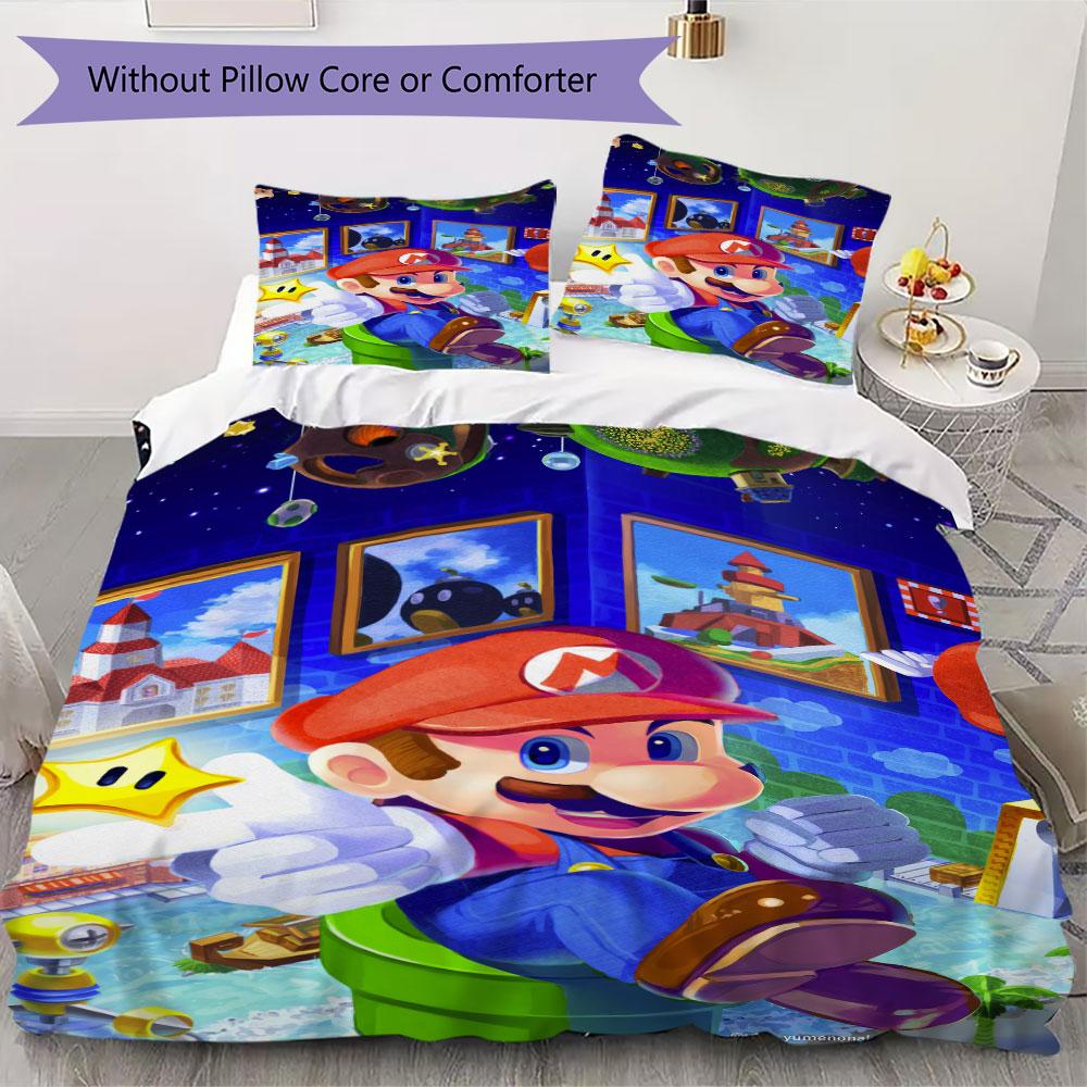 Super Mario Prints bedding, duvet cover and pillowcases, birthday gift (1 duvet cover + 2 pillowcases, pillow insert not included)JM003