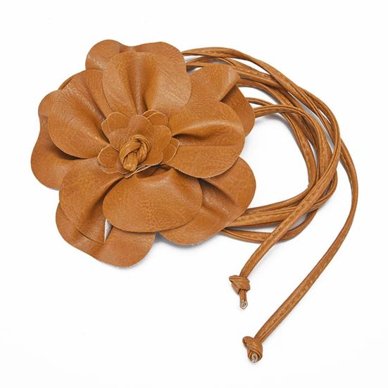 Пояс с цветочным принтом в стиле бохо для женщин и девочек, тонкий пояс из искусственной кожи с цветочным принтом для свадебного платья