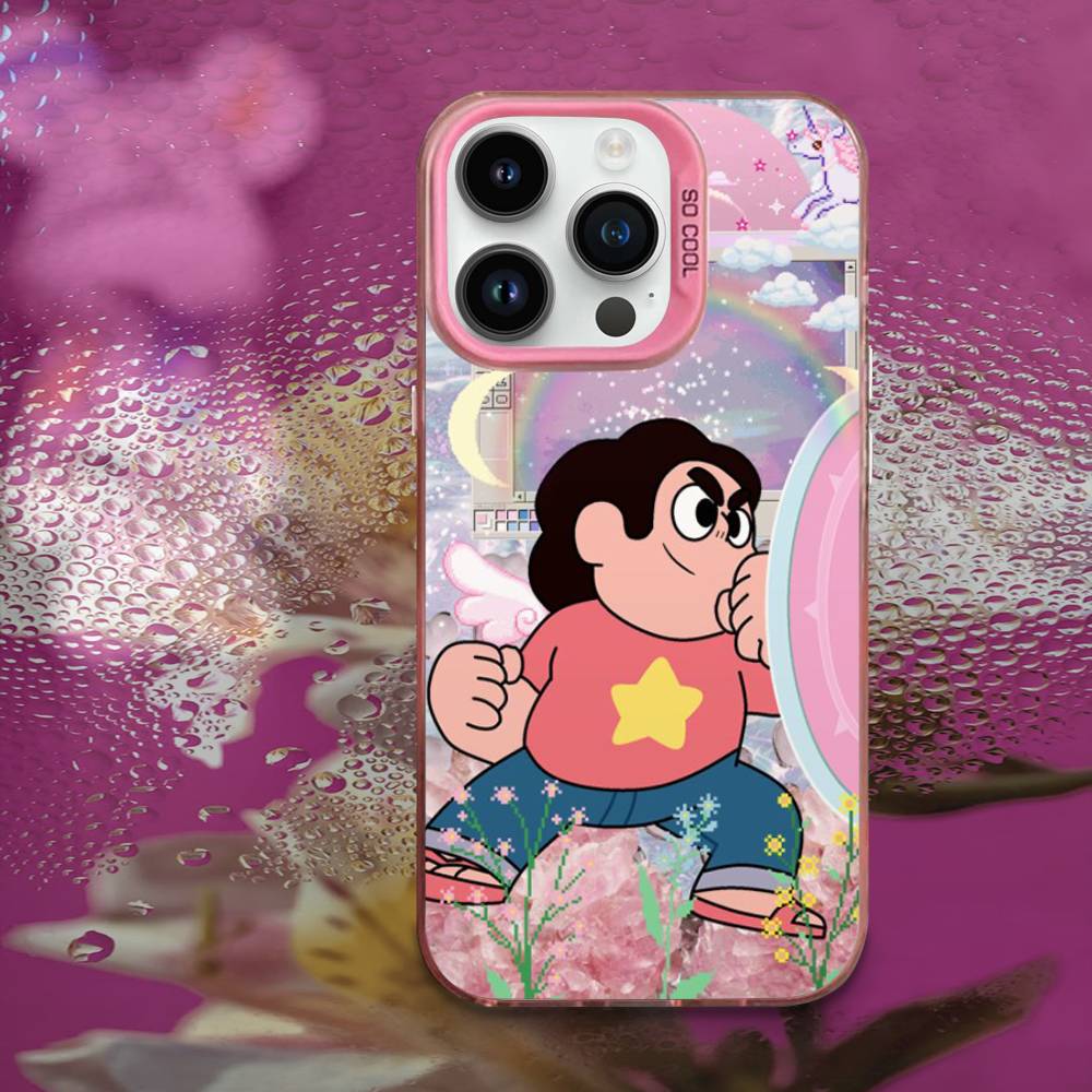 Мультяшный чехол S-Steven Universe для iPhone 16, 15, 14, 13, 12, 11, Mini, Pro, E, MAX, Розовый Конфетный, Матовый, Ударопрочный