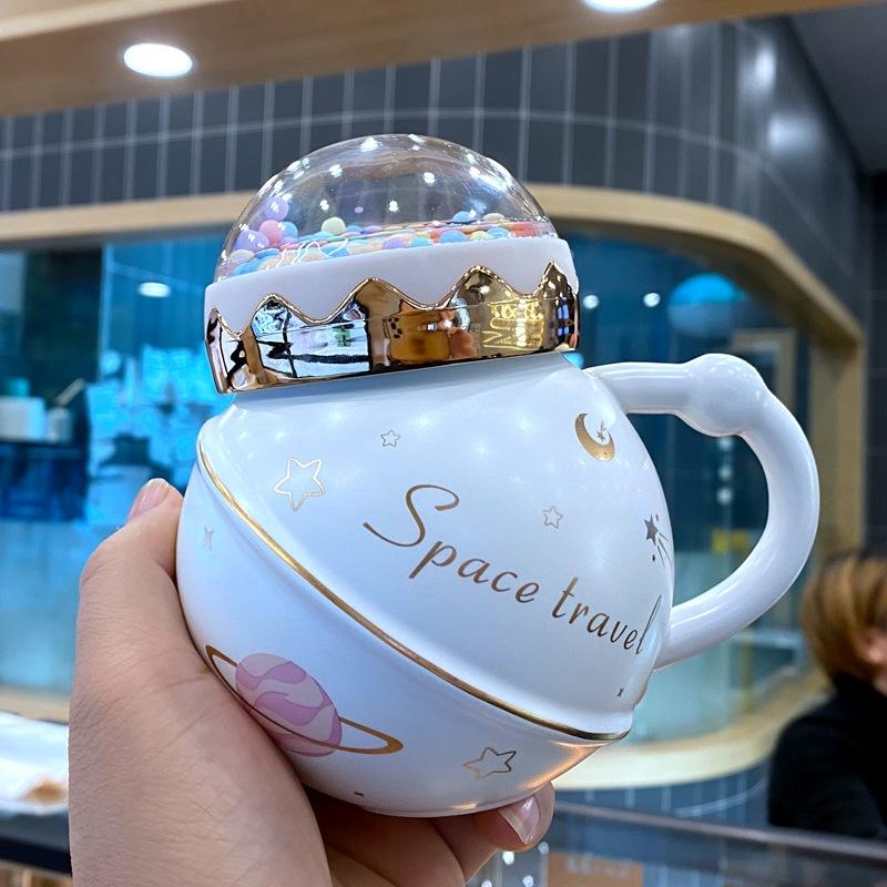 Кружка Планета с Крышкой Высоко выглядящая Чашка для Питья Воды Керамическая Чашка Стиль Мультяшная Милая Студентка Корейская