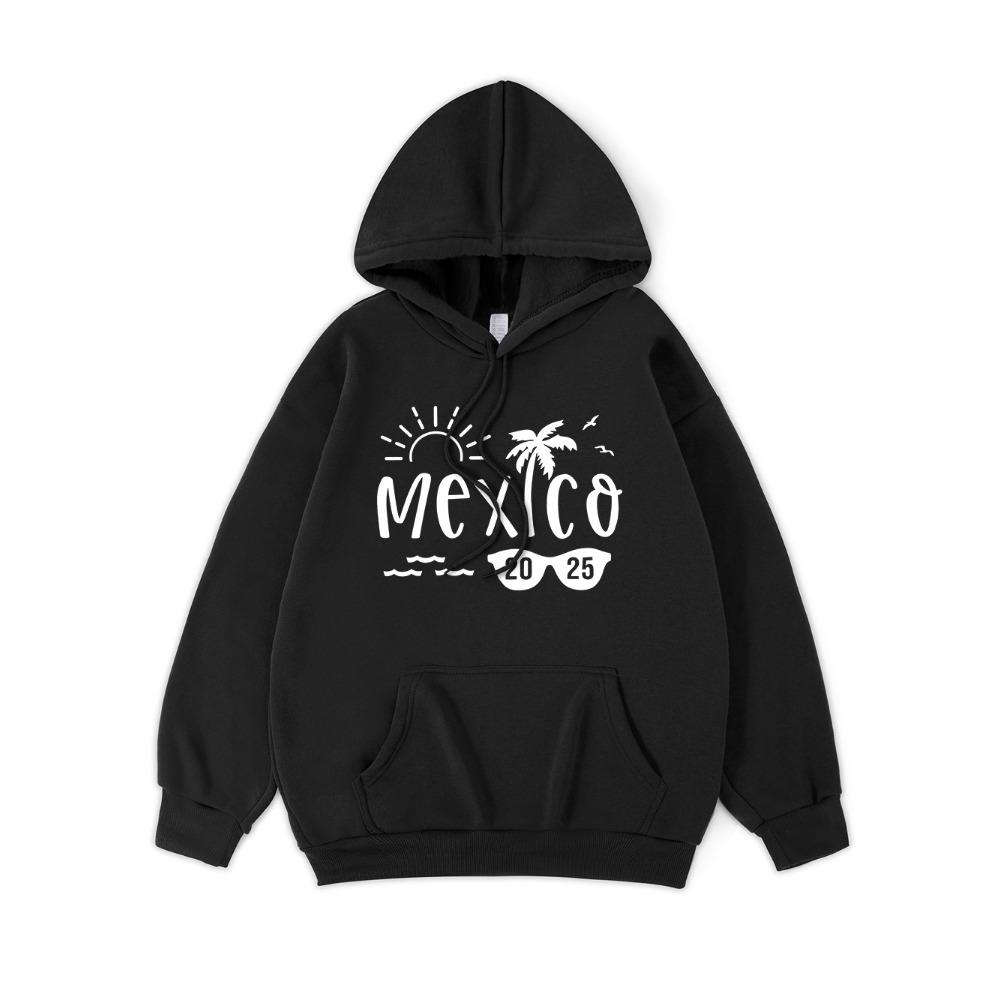 Худи с принтом Mexico Beach Женские базовые Удобные флисовые с капюшоном Теплые Свободные Толстовки Карман Женская Уличная одежда