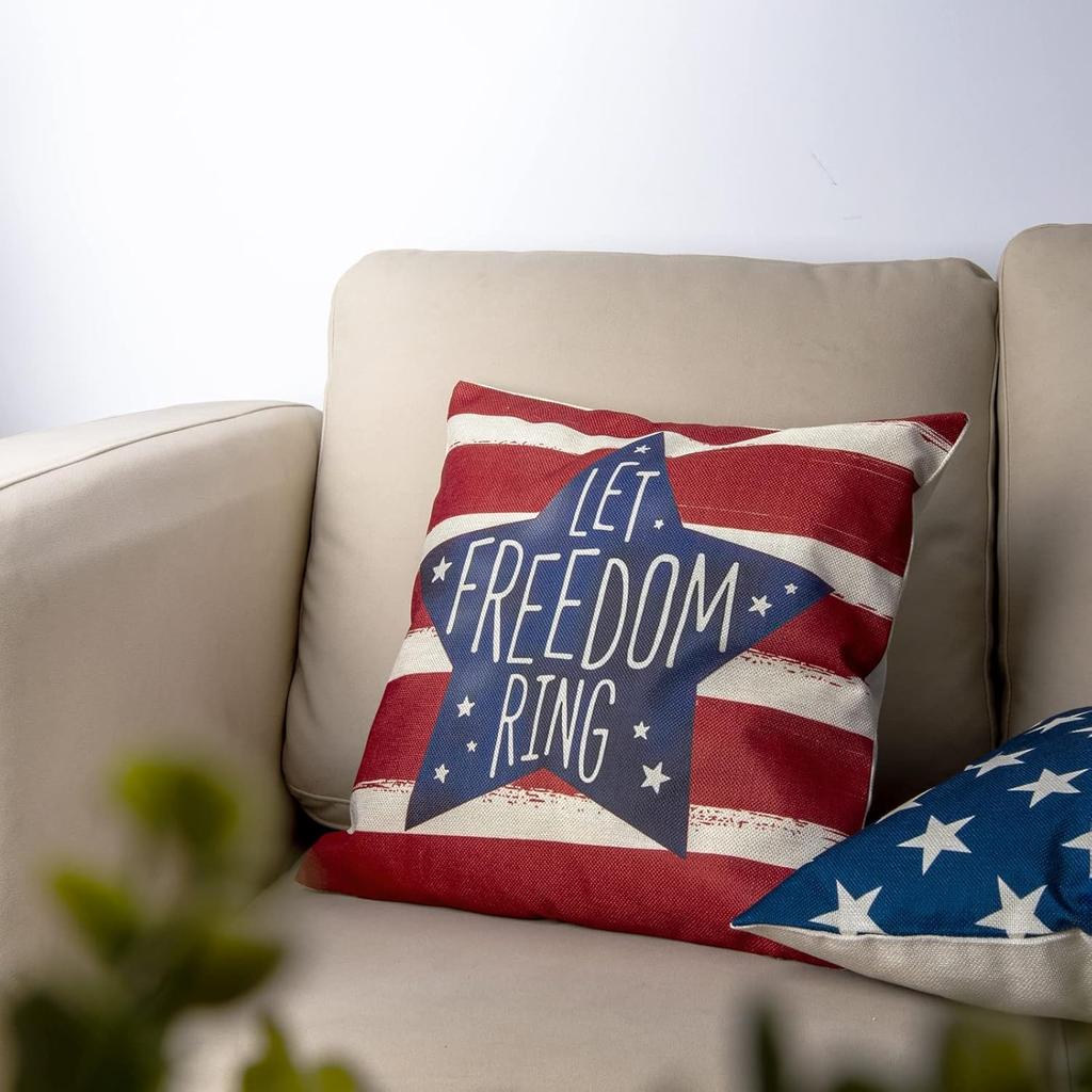 DUZXLCQ 4th of July Decorations Pillow Covers 18x18 inch Set of 4 Independence Day Patriotic Throw Pillow Case n Flag Stars and Stripes Cushion Case