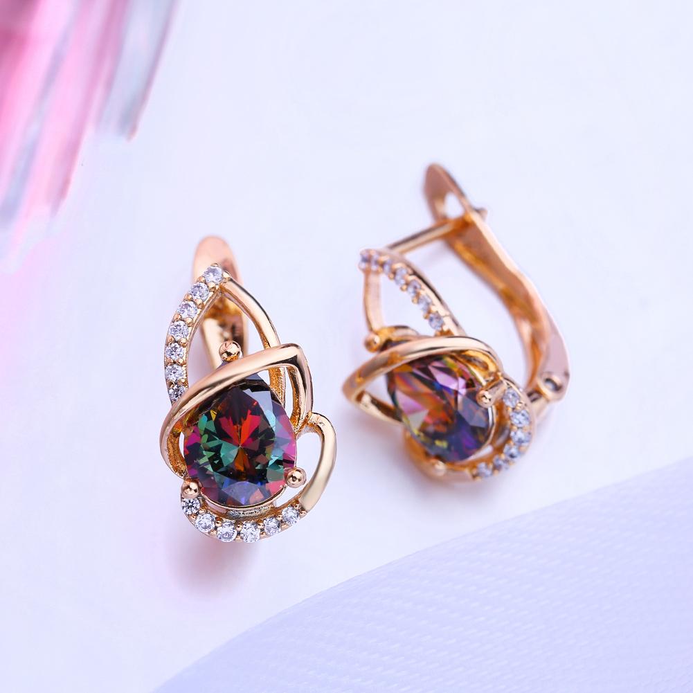 LSOOYH серьги-клипсы цвета розового золота, модные серьги для женщин, геометрические серьги-гвоздики с кубическим цирконием, ювелирные изделия