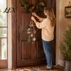 Indoor Wall Door Decor Rustic Christmas Wooden Hanging Pendant with LED Lights, Lighted Snowflake Gloves Tree And Reindeer Country Style Home Ornament