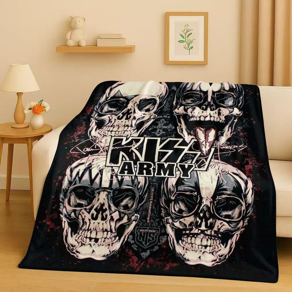 Retro Kiss Rock Heavy Metal Band Gene Simmons Flannel Blanket,Ultra Soft Plush Throw for Home Bedroom Bed Sofa Cover Office