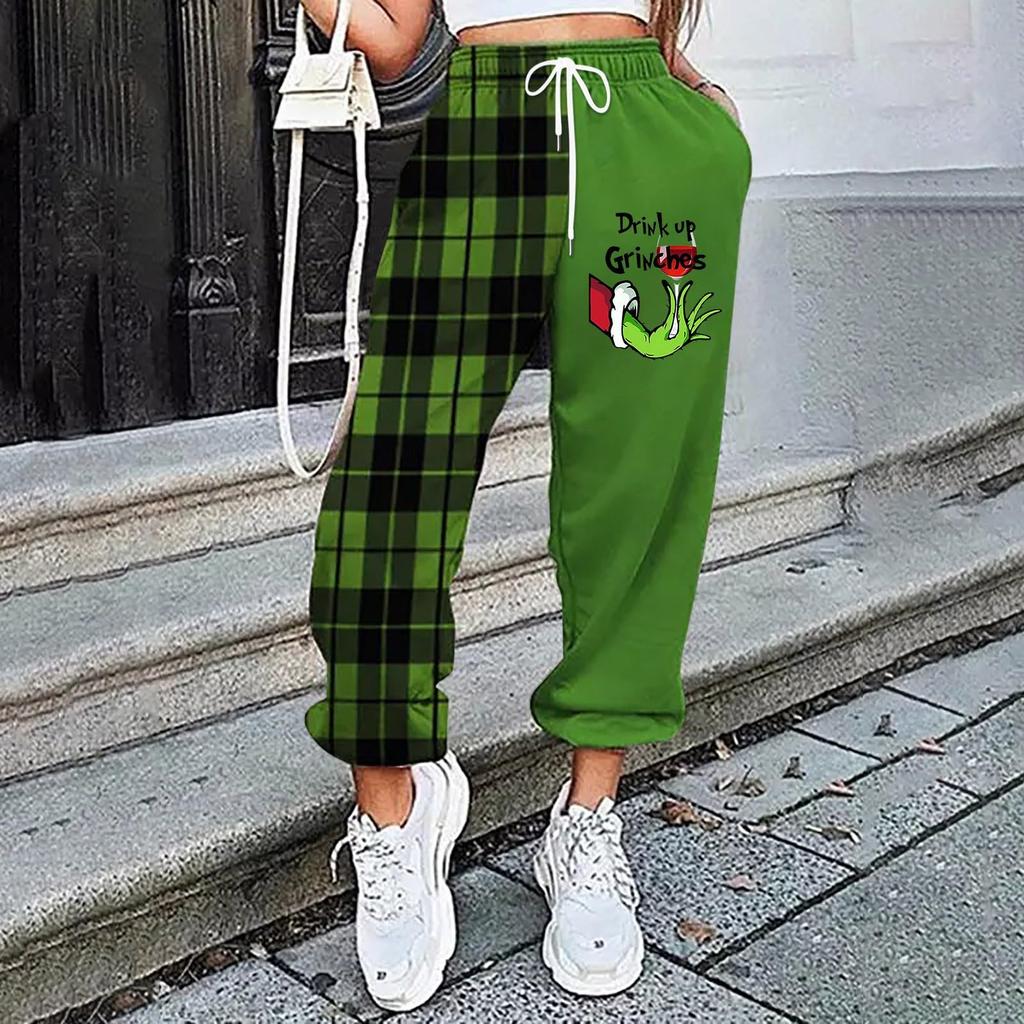 Women's Casual Fashion Christmas Printed Casual Pants, Sanitary Pants, Drawstring Elastic Waist Leggings