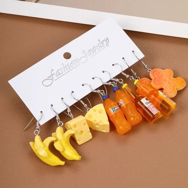Комплект из 5 пар новых сережек из фруктовой смолы для еды и напитков, женские серьги со свежим и сладким темпераментом