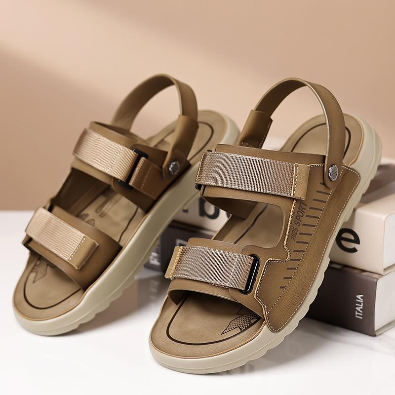 Fashion New Summer Breathable Cool Outdoors Non-slip Men Leather Shoes Trend Minimal Design Adult Soft Sole Shoes Comfort Beach Sandals