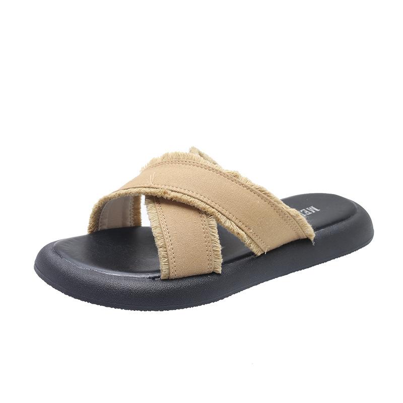 Thick-bottomed Crossed Slippers Women's Summer Outer Wear New Fashionable Versatile Flat-bottomed Casual Beach Cool Slippers