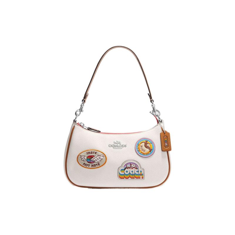 Coach Teri 24 Silver Letter Logo Cute Pattern Patch Leather Half Moon Saddle Handbag Shoulder Bag Women handbag White CJ604-SVCAH
