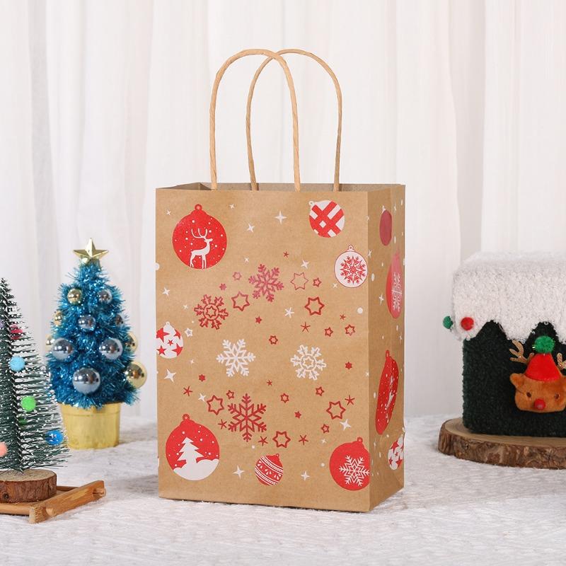 12Pcs 15*8*21cm Christmas Handles Kraft Paper Gift Bags Party Favors Packaging Gift Bag