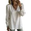 Hollow Out Loose Women's Blouse 2026 Long Sleeve V Neck Spring Autumn Lace Shirt Vintage Casual Solid Color Tops for Daily Life