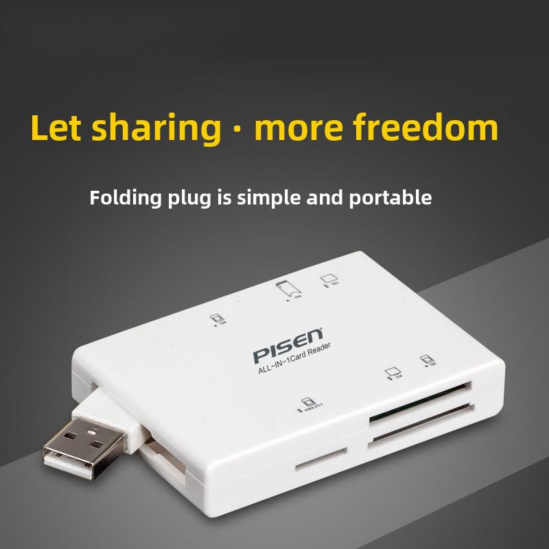 PISEN Multi-Card Reader: Mini Mobile, TF, CF, SD, MS, USB 2.0 for Phones & Cameras