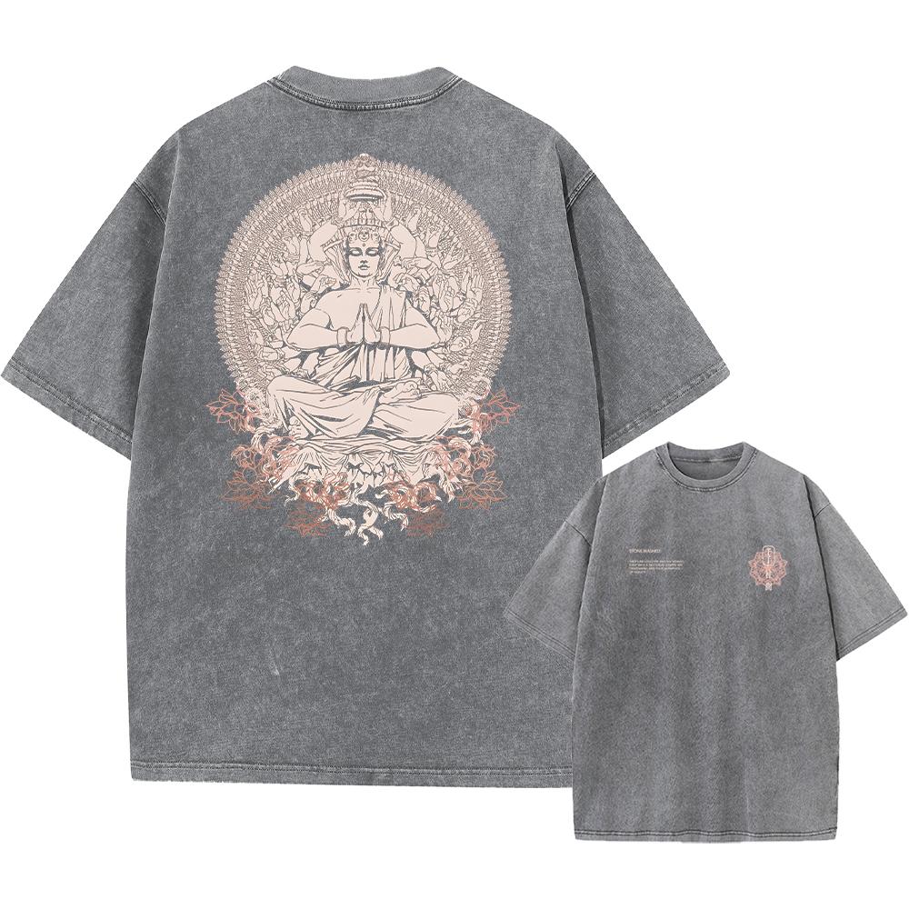 Уличная летняя футболка с коротким рукавом в винтажном стиле с японским принтом в стиле аниме, мужская повседневная свободная футболка в стиле Харадзюку с потертостями