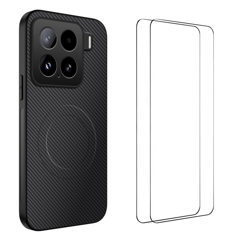 For Xiaomi 15 Pro Magnetic Case WANLONFENG TQ1 Series Carbon Fiber Texture PC TPU Phone Cover with 2Pcs Screen Films
