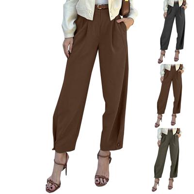 Женские модные однотонные свободные брюки с манжетами и высокой талией