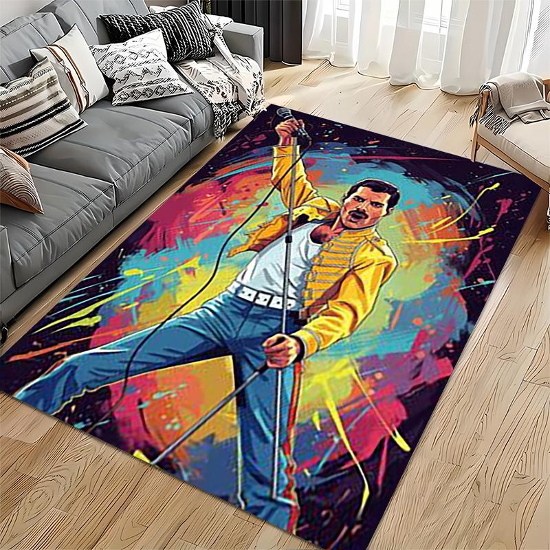 Pop Culture Area Rug, Freddie Mercury Yellow Jacket Pop Art Splash Color Poster, Man Cave Decor, Non-Slip Mat