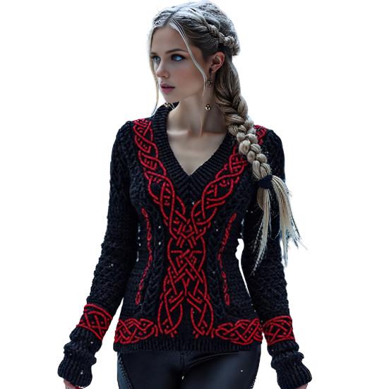 Женский пуловер с V-образным вырезом и графическим принтом, с длинным рукавом, повседневный вязаный свитшот оверсайз, рваный винтажный осенний топ