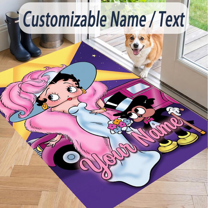 Custom Text Betty Boop Pattern Floor Rug Soft Indoor Carpet Mat Living Room Bedroom