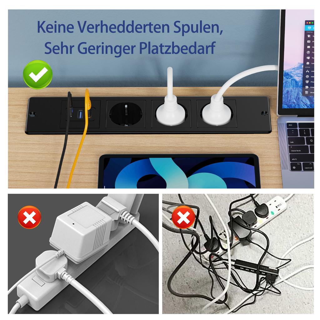 Встраиваемые розетки EU Table, встраиваемые розетки для рабочего стола с 3 розетками переменного тока, 2 USB-портами для быстрой зарядки TYPE-C, скрытый удлинитель