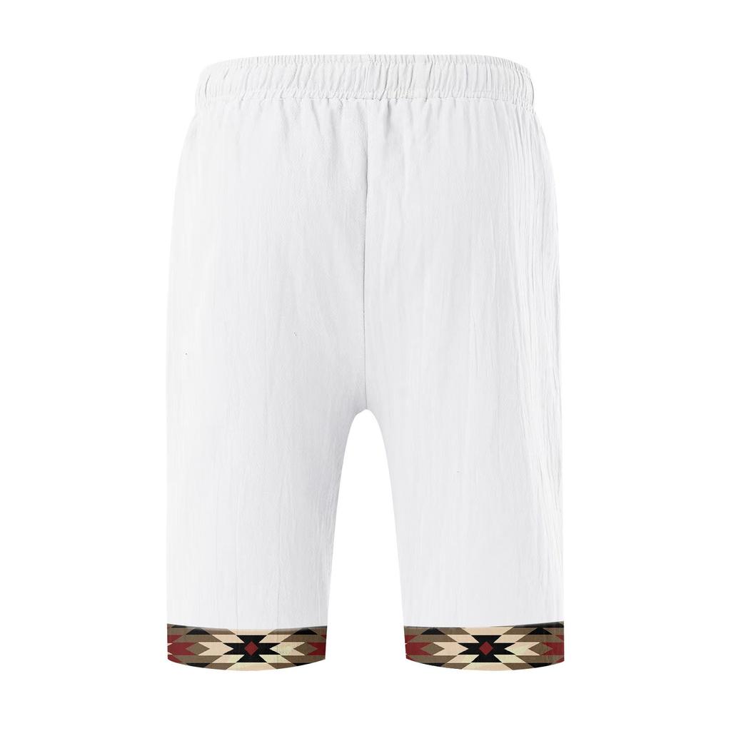 Мужские хлопковые и льняные однотонные спортивные штаны со шнуровкой, мужские шорты, повседневные брюки