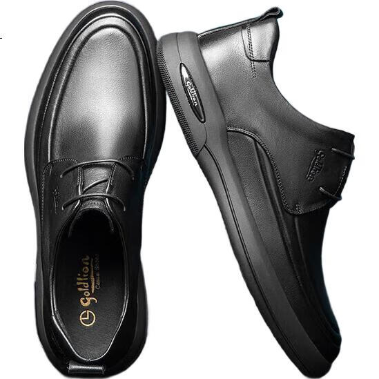 Goldlion Men's Shoes, Urban Fashion Lace-Up Leather Shoes, Comfortable Wear-Resistant Casual Leather Shoes, 50623039001A-Black Size 38