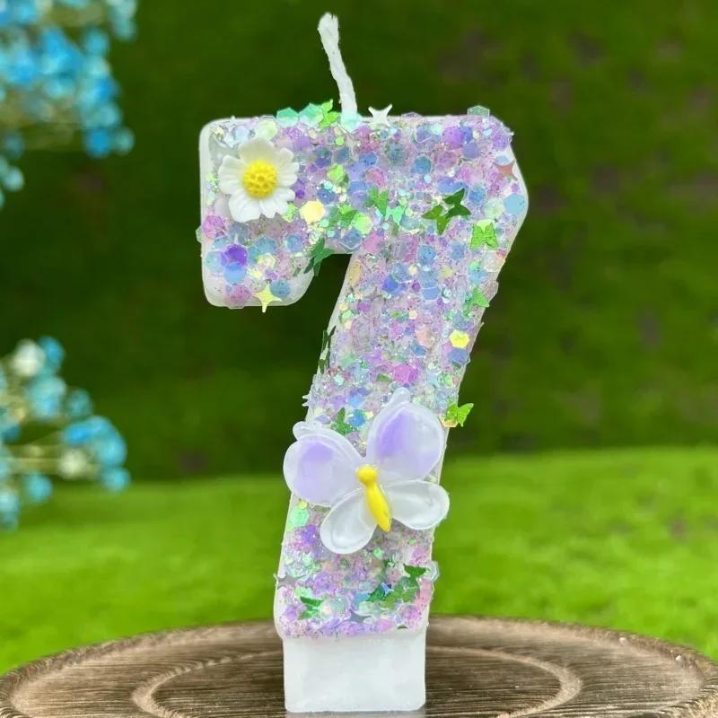 2026 New 0-9 Digits DIY Birthday Candles Butterfly Flowers Children's Birthday Girls Number Cake Decorations Candle Room Decor