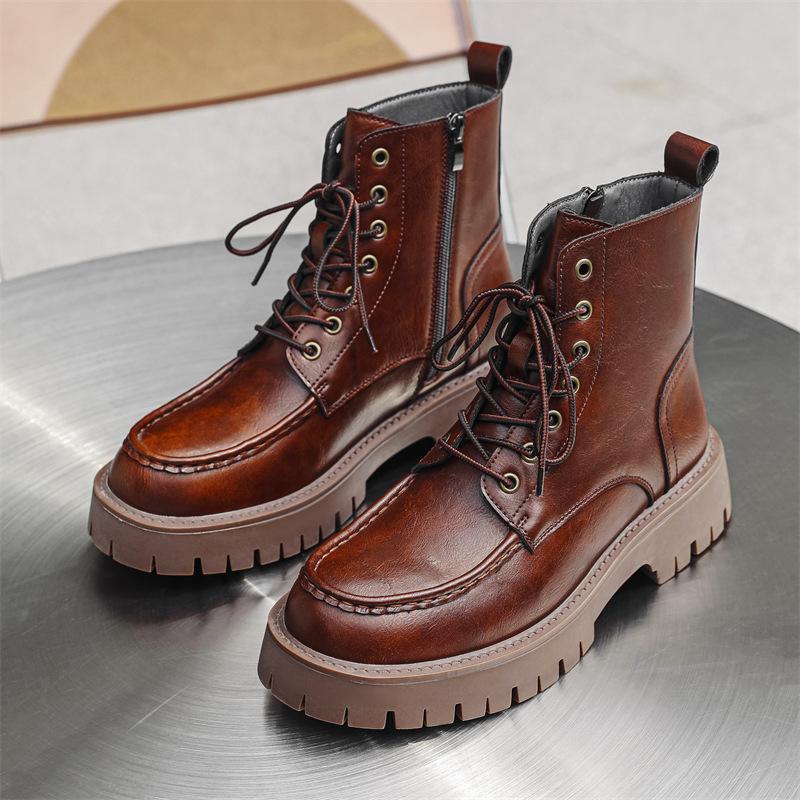 Мужская роскошная мода оригинальные кожаные ботинки на шнуровке черные коричневые туфли для улицы ковбойские ботинки на платформе весна осень массивные боты мужские