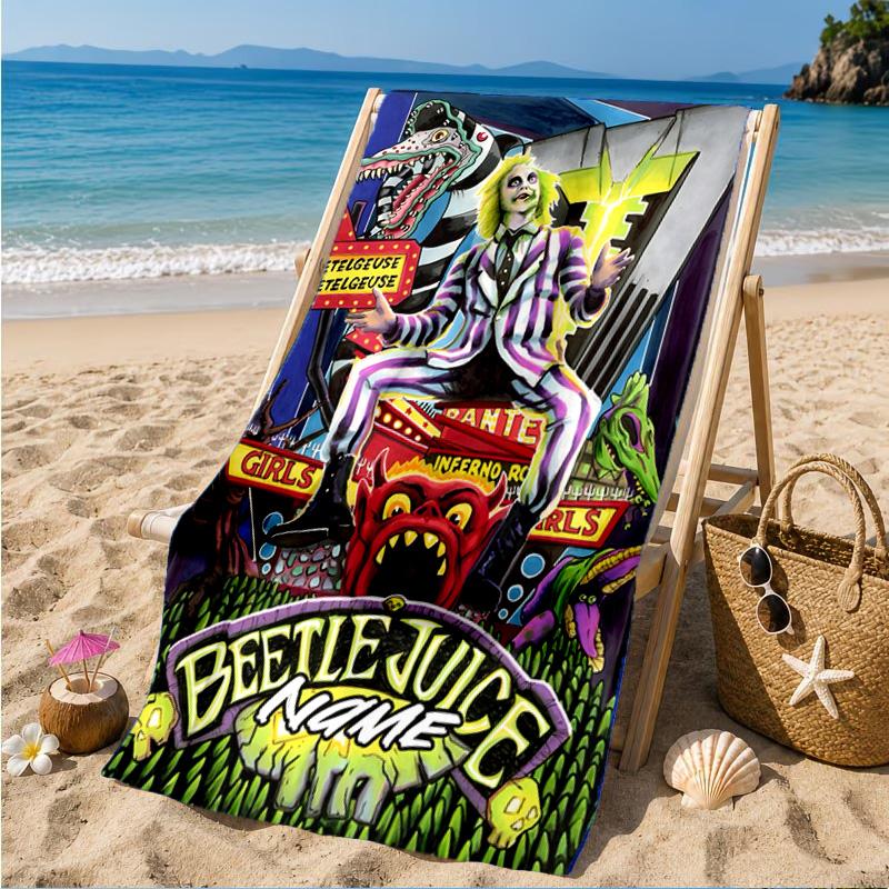 Custom Name Beetle-juice Movie Art Beach Towel Microfiber Beach Towel, Lightweight and Quick-Dry, for Summer Travel, Swimming Pool Gift