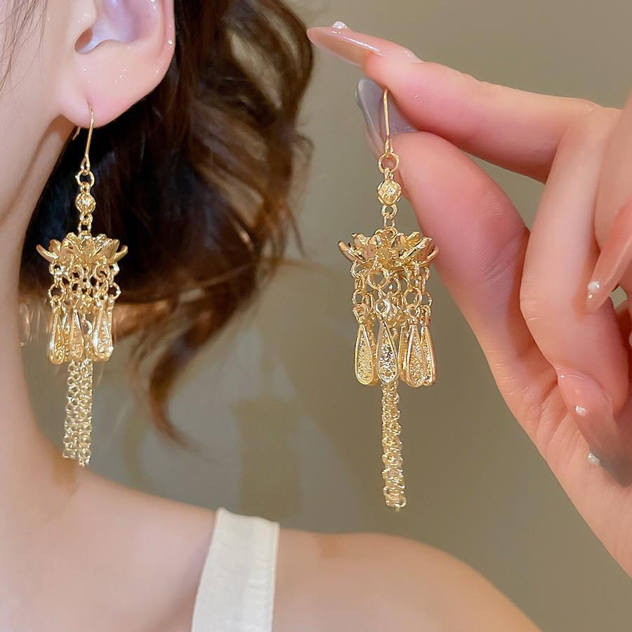 Irregular Stone Tassel Pendant Earrings - Ethnic Luxury Design with High-End Feel