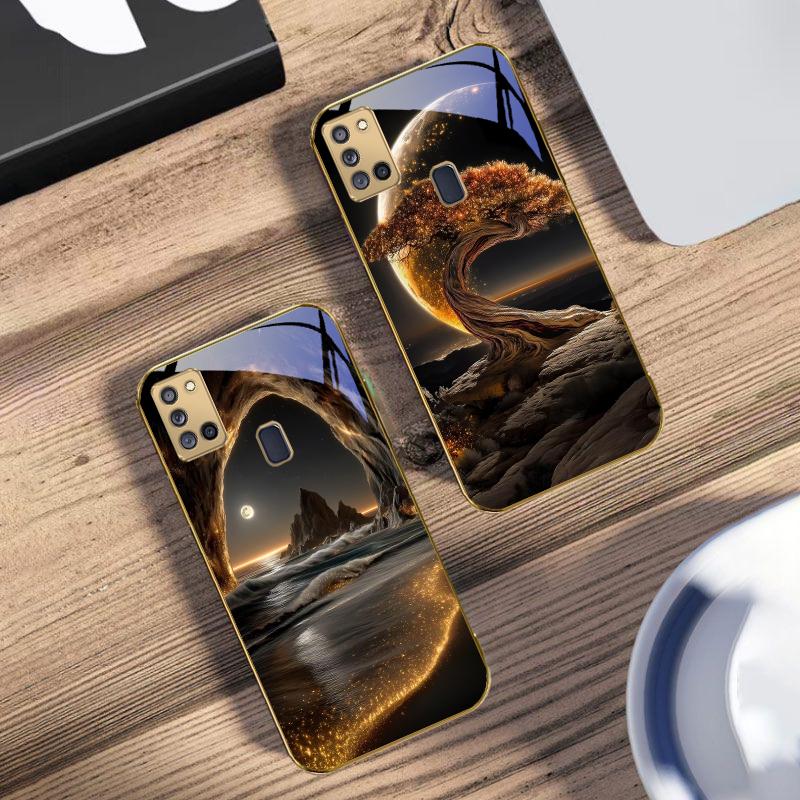 Дикая природа вен Для Samsung A 31 32 A33 A34 35 14 A15 13 16 25 26 50 52 53 54 55 56 70 71 72 73 Золотой стеклянный чехол для телефона