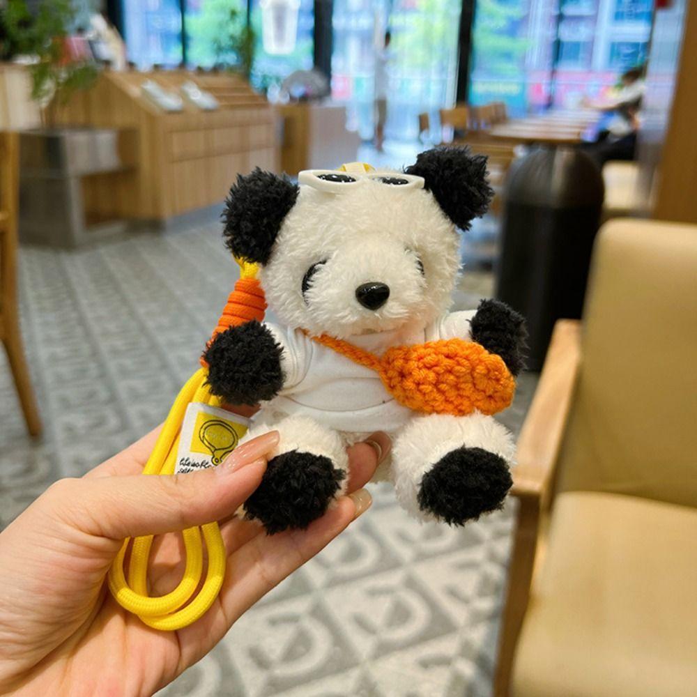 Stuffed Fluffy Cartoon Panda Doll Keychain Soft Car Key Ring Plush Little Bear Pendant Bag Pendant